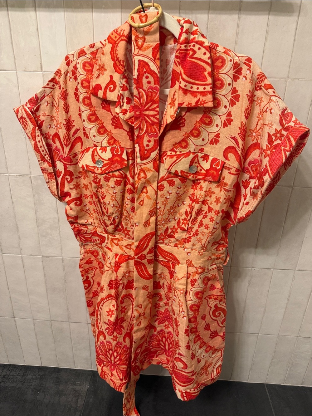 FARM Rio Red & Orange Floral Print Short-Sleeve Jumpsuit